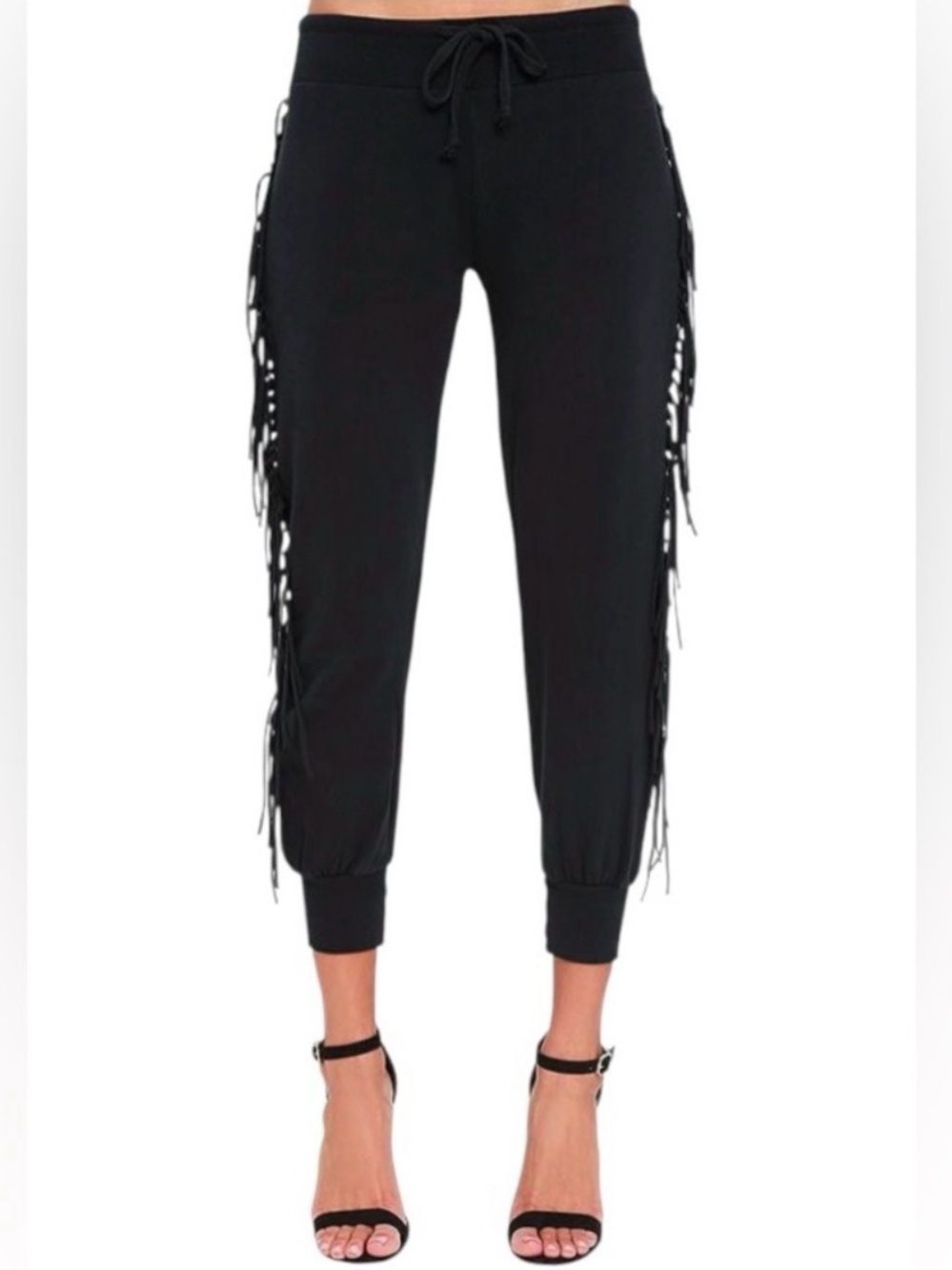 Kittenish fringe jogger charcoal gray